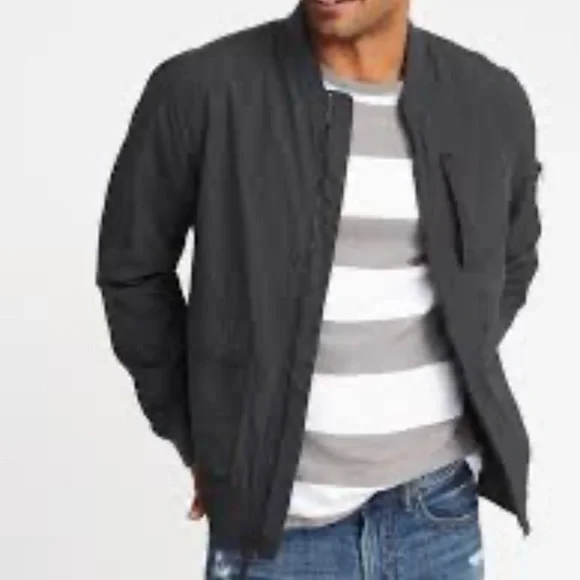 Old Navy Water Resistant Nylon Bomber Jacket in Grey - Picture 2 of 5